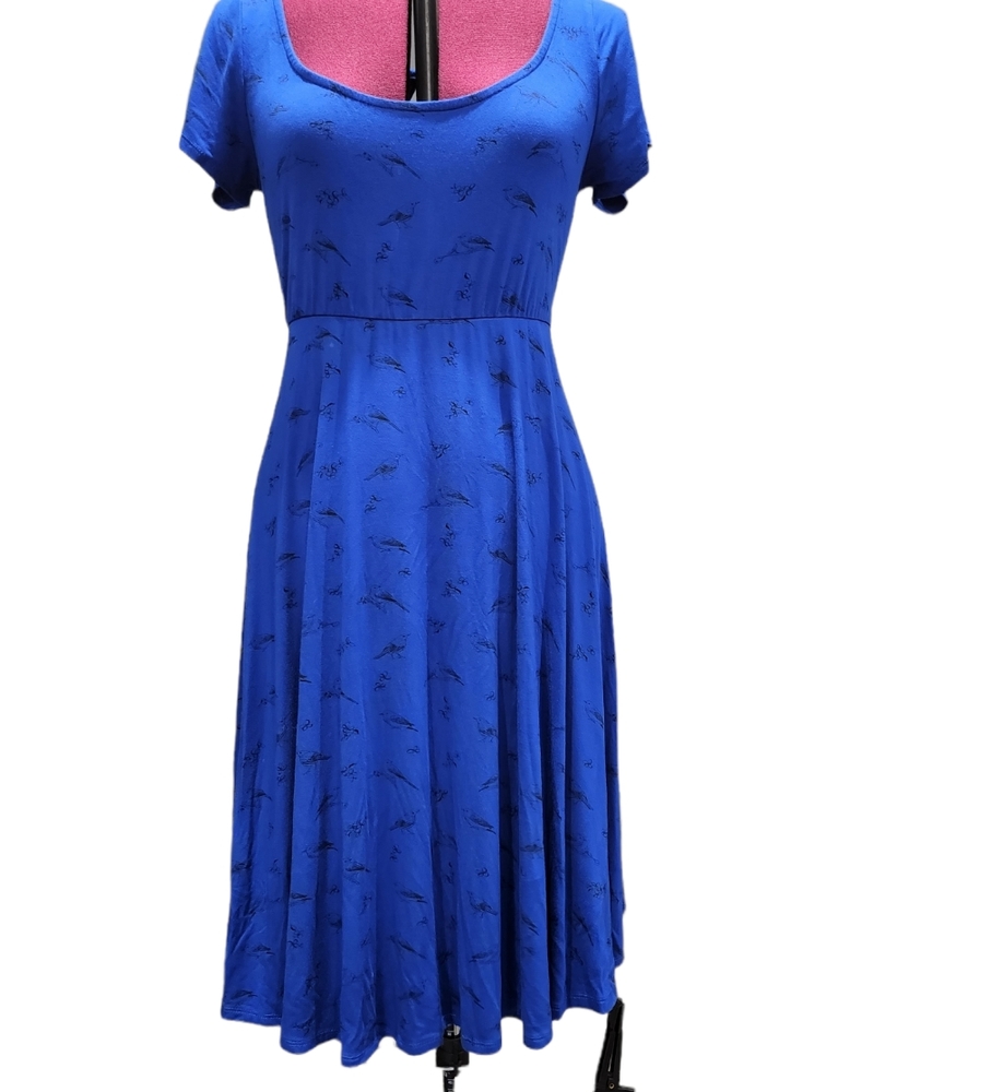 Blue bird print skater T-shirt dress
